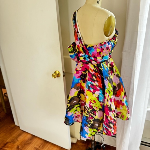 Anthropologie Minuet Multicolor One Shoulder 100% Silk Cocktail Dress - Picture 10 of 12